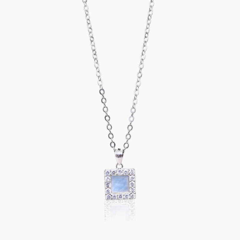 Silver Zircon Crystal Pendant with link chain