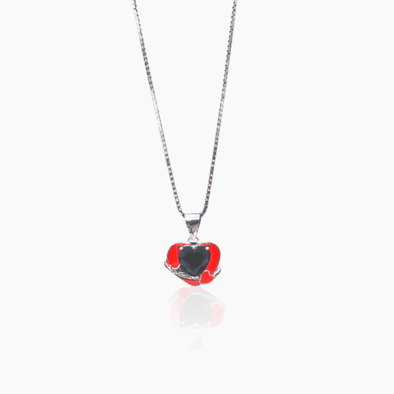 Red and Black Meenakari Silver Pendant with LC
