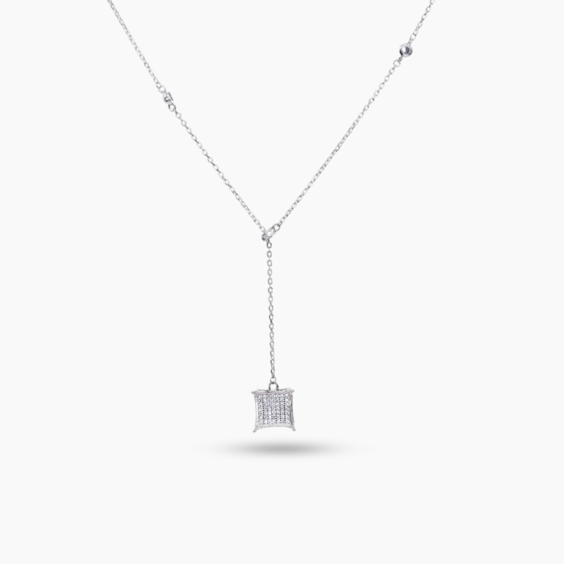 Bed of Zircon Radiant Drop Silver Necklace