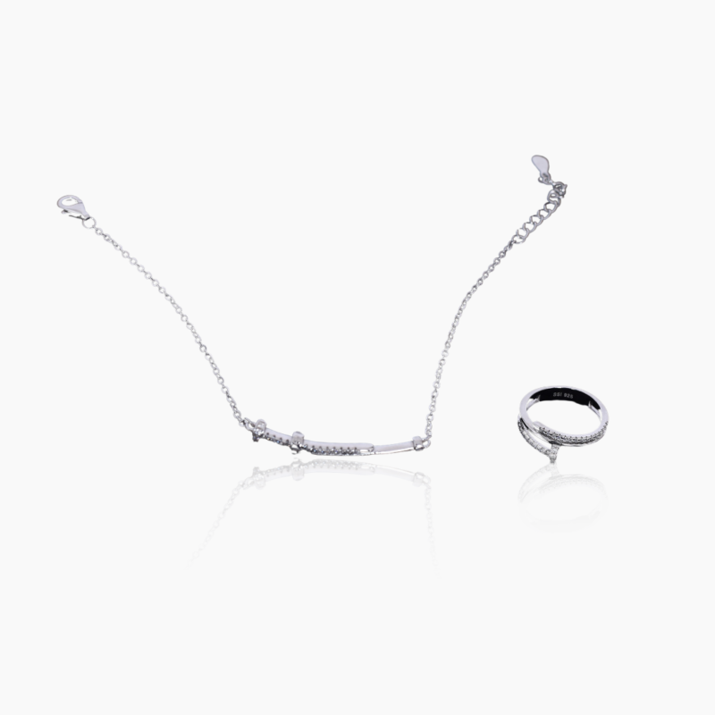 Shine in the Smile Zircon Silver Necklace with Ring