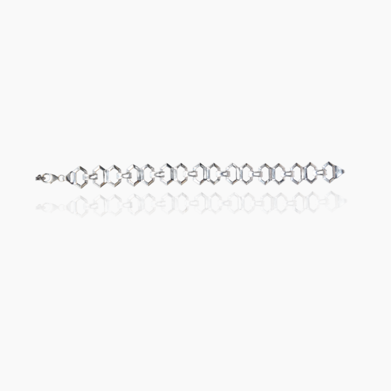 Two Sides Hexagon Interlink Chain Silver Bracelet