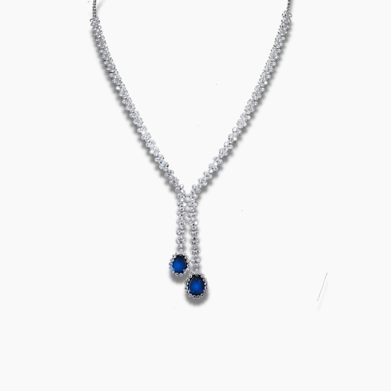 Y for YOU Zirconia studded Blue drop statement Silver necklace set