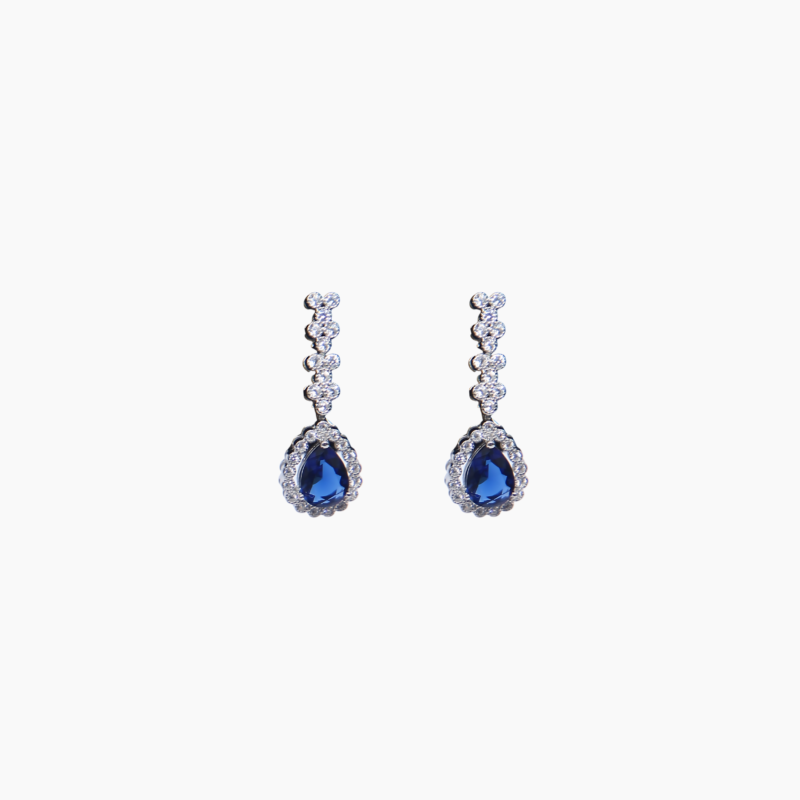 Y for YOU Zirconia studded Blue drop statement Silver necklace set - Image 3