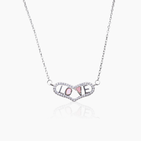Heart Filled With Love Typography Silver Necklace