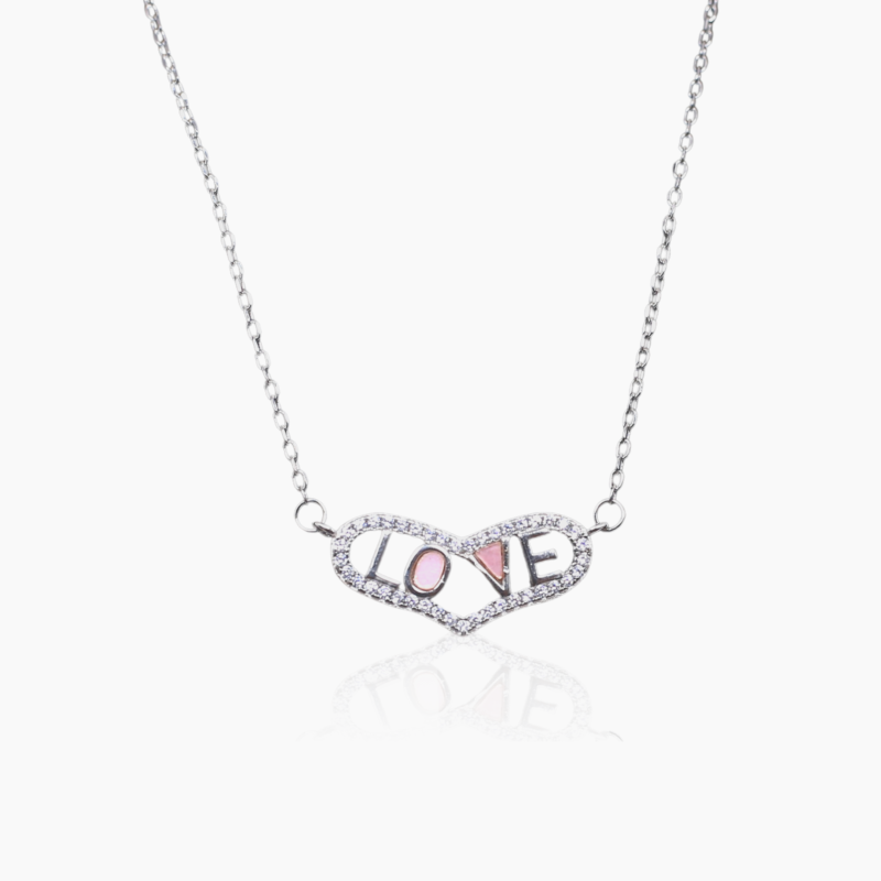 Heart Filled With Love Typography Silver Necklace