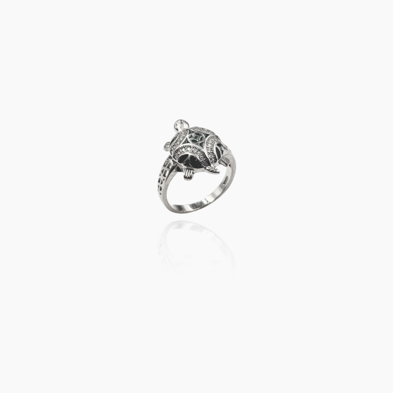 Silver Zirconia Royal Tortoise with Green Meenakari Work Kachua Ring