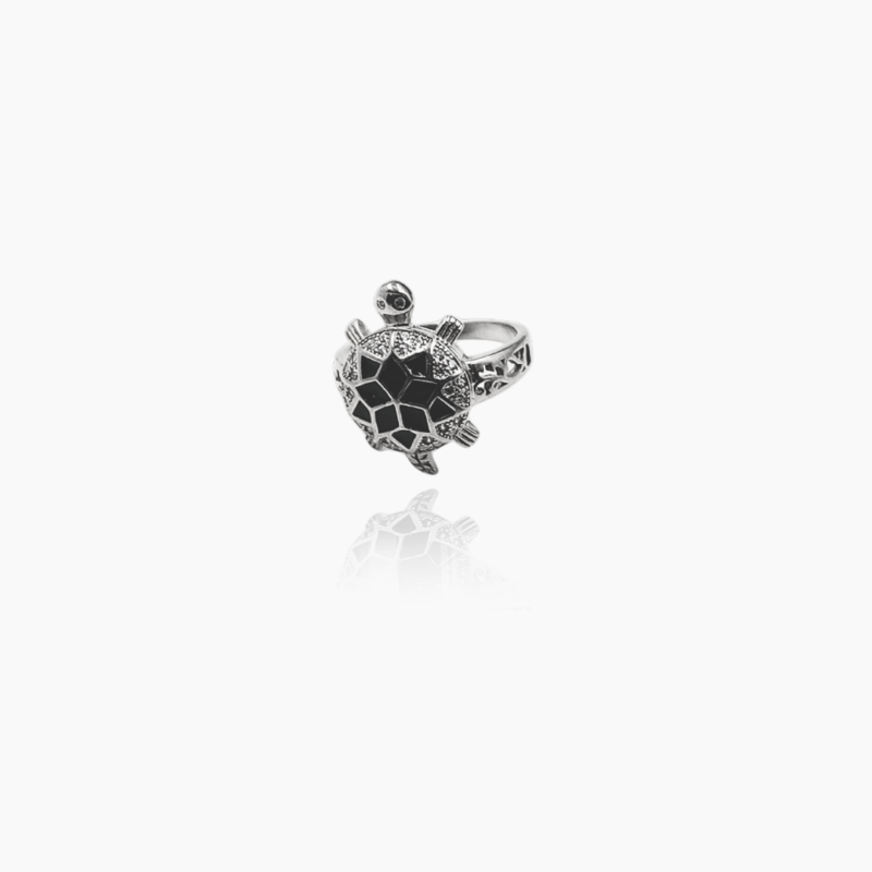 Silver Zirconia Tortoise with Green Meenakari Work Kachua Ring