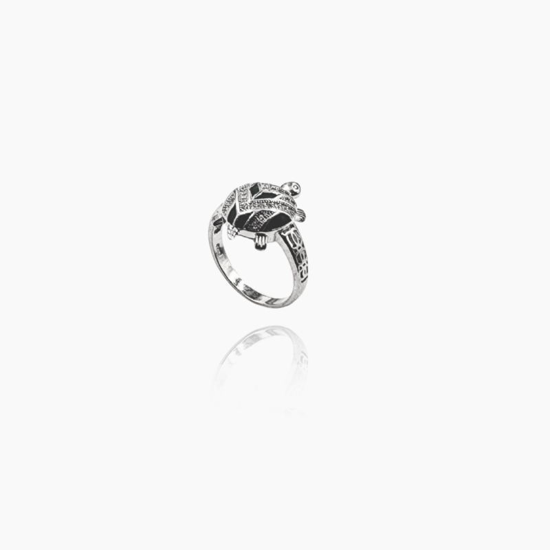 Silver Zirconia Green Meenakari Work Tortoise Kachua Ring