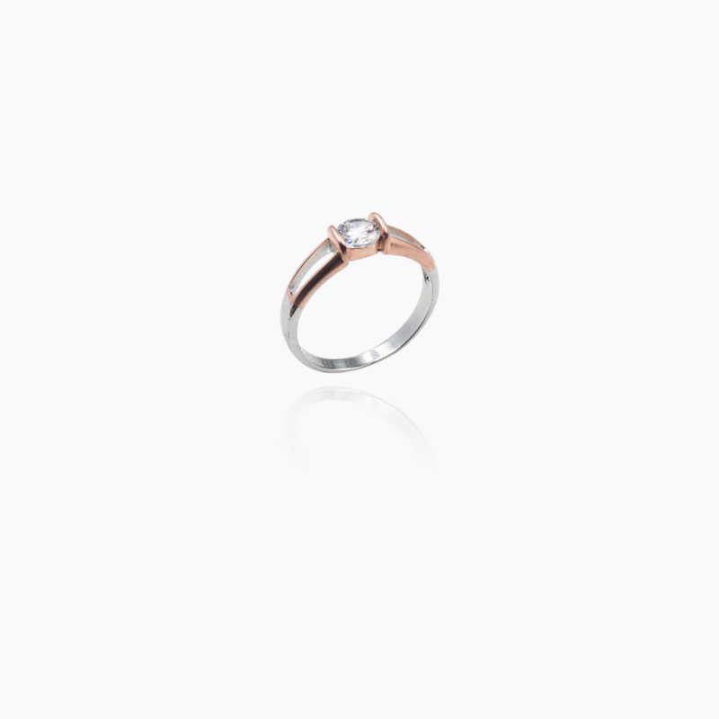 Silver Rosegold Cutout Solitaire Ring, Adjustable