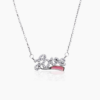 Pink affair Zircon Silver love Typography Charm Necklace