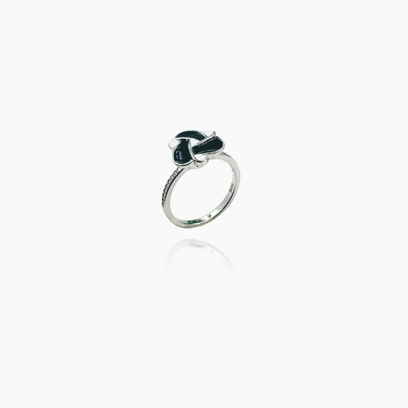 Dainty Floral Zircon Silver Ring with Black & White Meenakari Work
