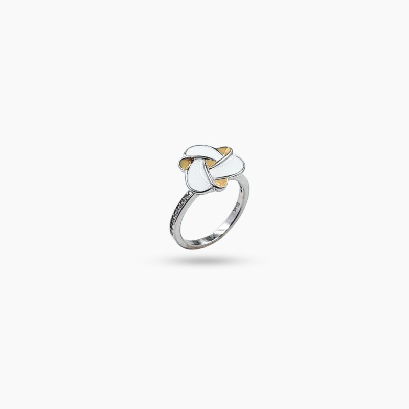 Dainty Floral Zircon Silver Ring with Yellow & White Meenakari Work