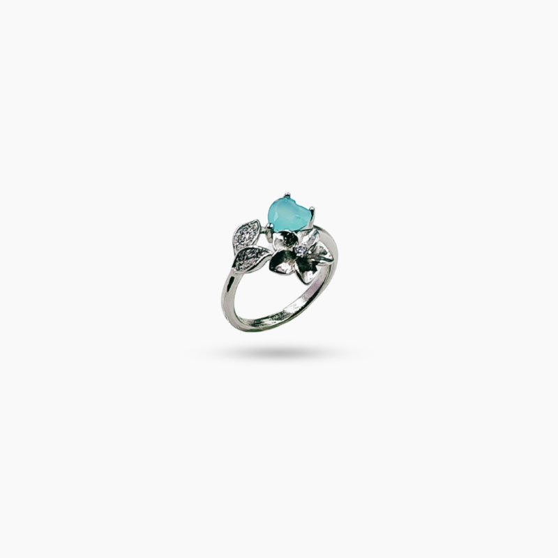 Blooming in Love Floral Blue Stone Silver Ring