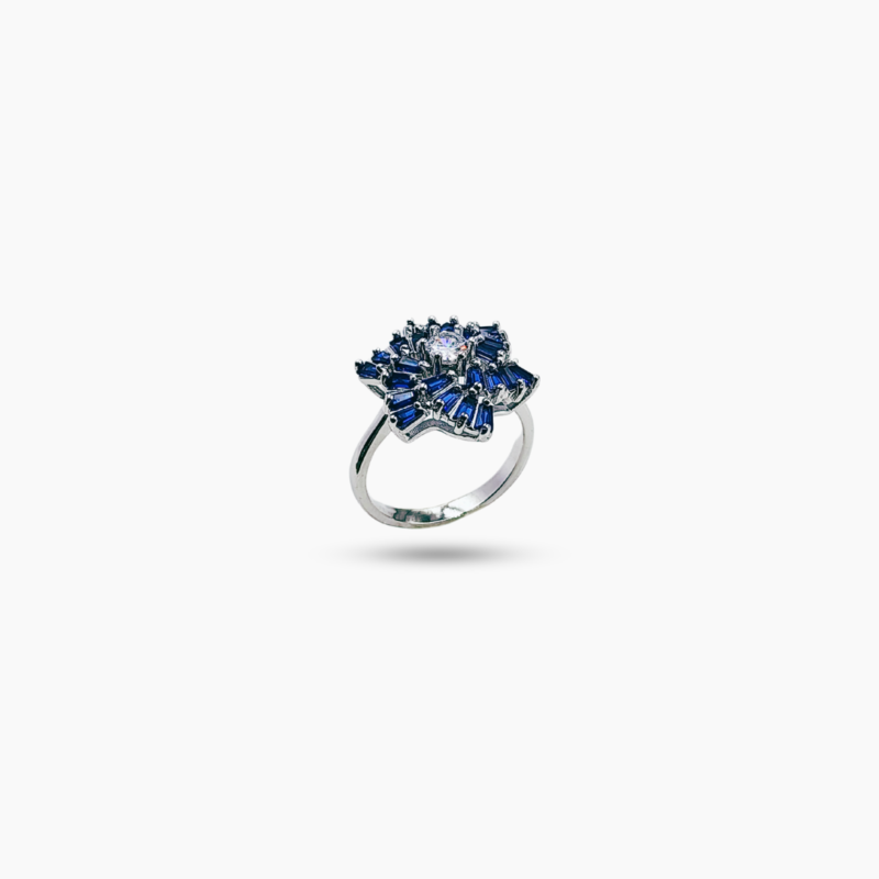 Elegant blue stone twisted floral silver ring