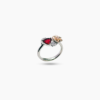 Blooming red heart rosegold floral silver ring