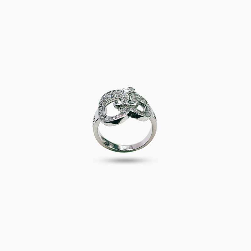 Inlaid zircon om design silver ring