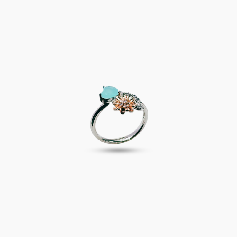Blue stone rosegold silver floral ring