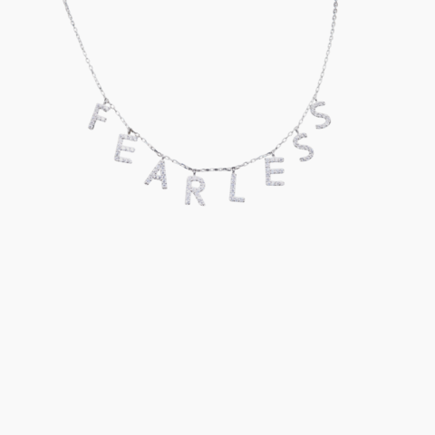 FEARLESS swinging letter charm silver zircon necklace