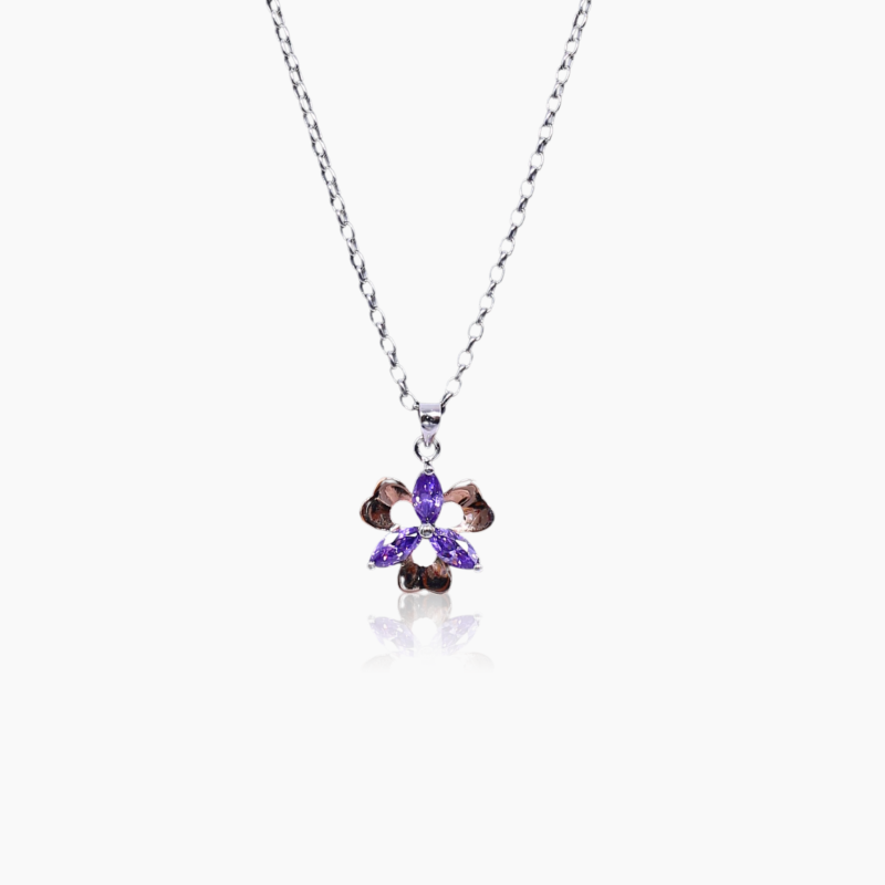 Rosegold plated silver healing flower pendant with LC
